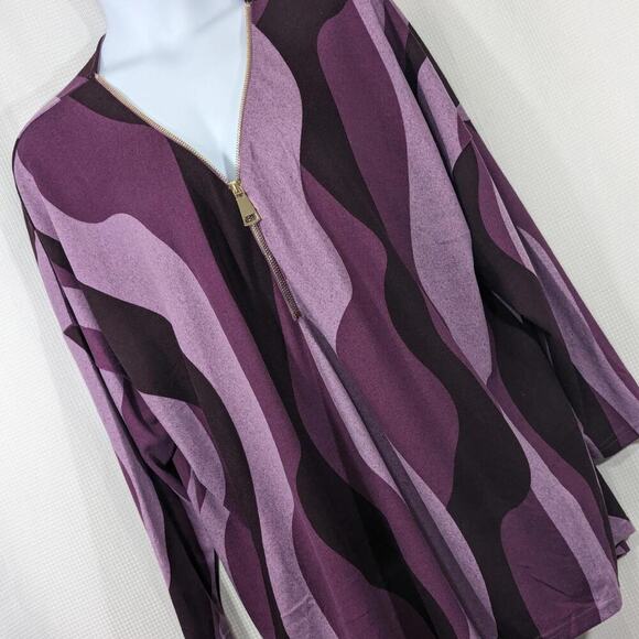 NWT! ZIM & ZOE! PLUM WAVE PURPLE, LAVENDER ZIPPER FRONT TUNIC SWEATER! SZ 30/32 - Picture 1 of 9